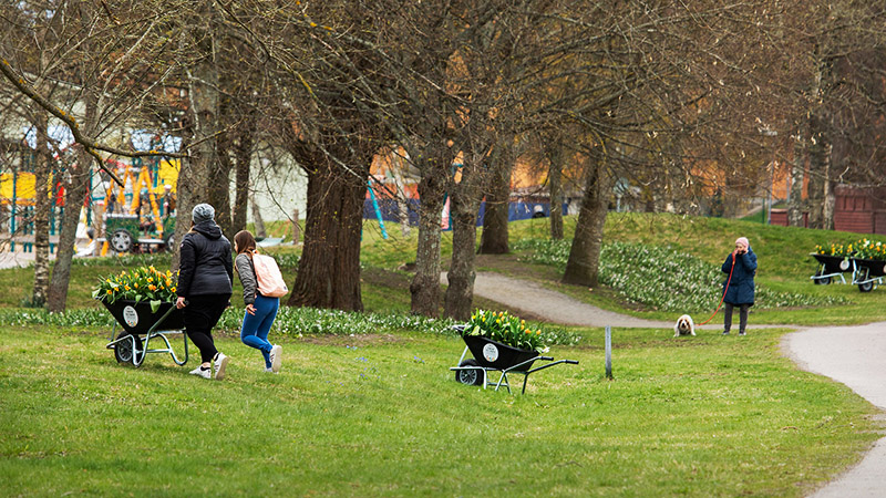 Ta med en skottkärra på äventyr i Höglundaparken i Jordbro