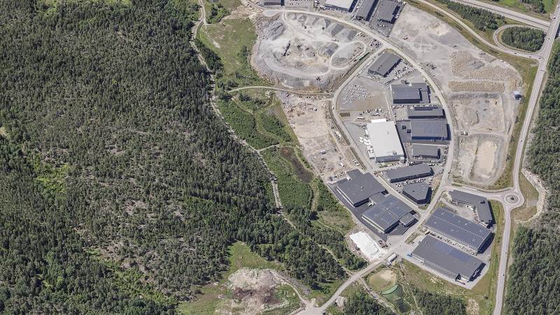 Albybergs företagspark i början av etableringen. Flygbild över Albybergs företagspark.