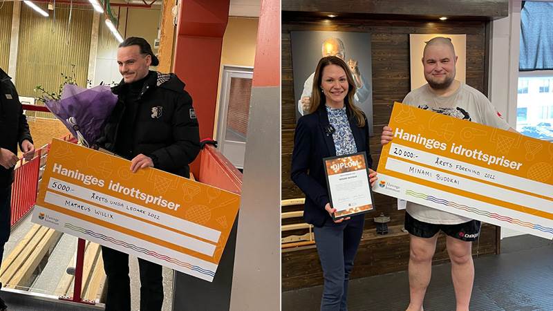 Vinnarna i Haninges idrottspriser 2022, i kategorierna Årets unga idrottsledare och Årets förening