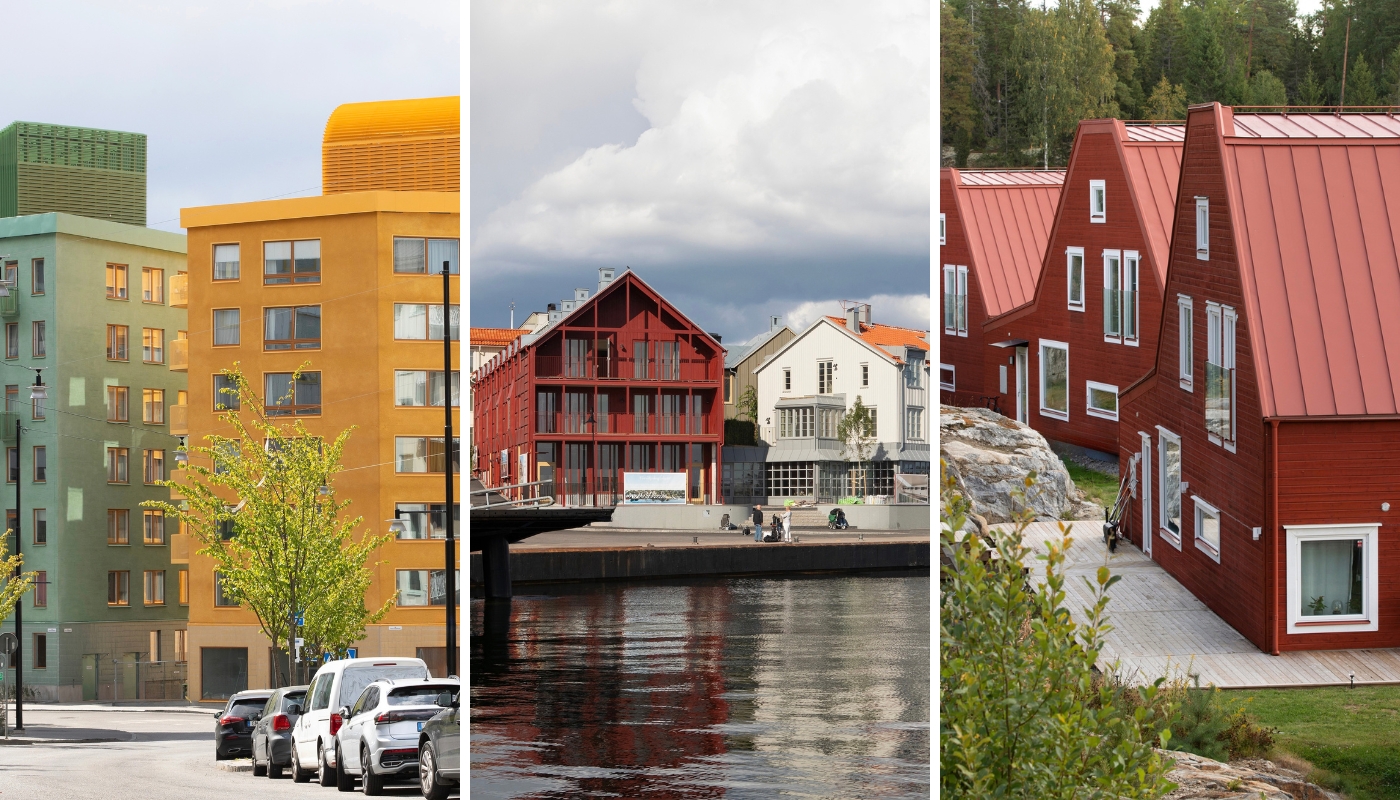 Bildkollage med tre bilder på byggnader 