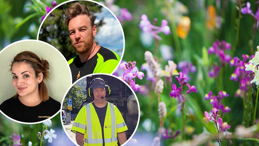 Möt några av kommunens medarbetare som arbetar för att skapa en fin sommar för Haningeborna. Blommor och medarbetarna Philip, Viviana och Peter.