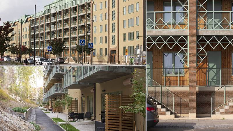 Brf Slänten - vinnare i Haninge arkitekturpris 2020 Brf Slänten, husfasader och arkitekturdetaljer