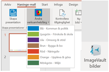 Verksamhetsfärgerna i nya powerpointmallen samt logga ImageVault