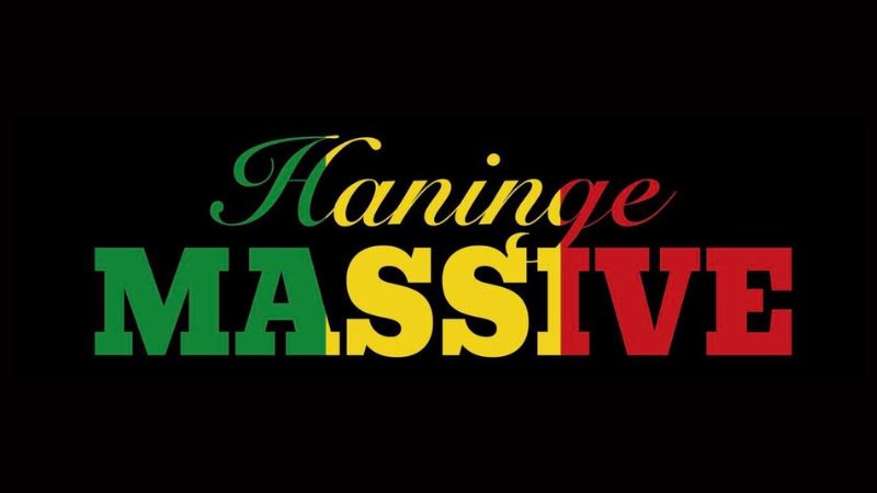 Svart bakgrund med texten ”Haninge Massive” skriven i rött, gult och grönt.