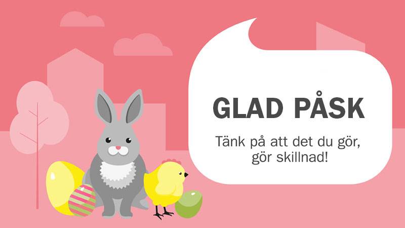 Påskillustration där en pratbubbla säger glad påsk. Det du gör, gör skillnad!