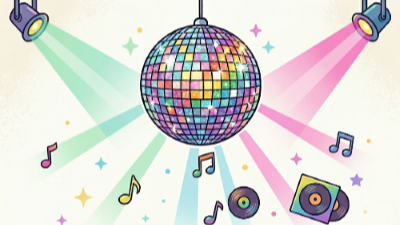 Bild med färgglada discolampor och dj-utrustning