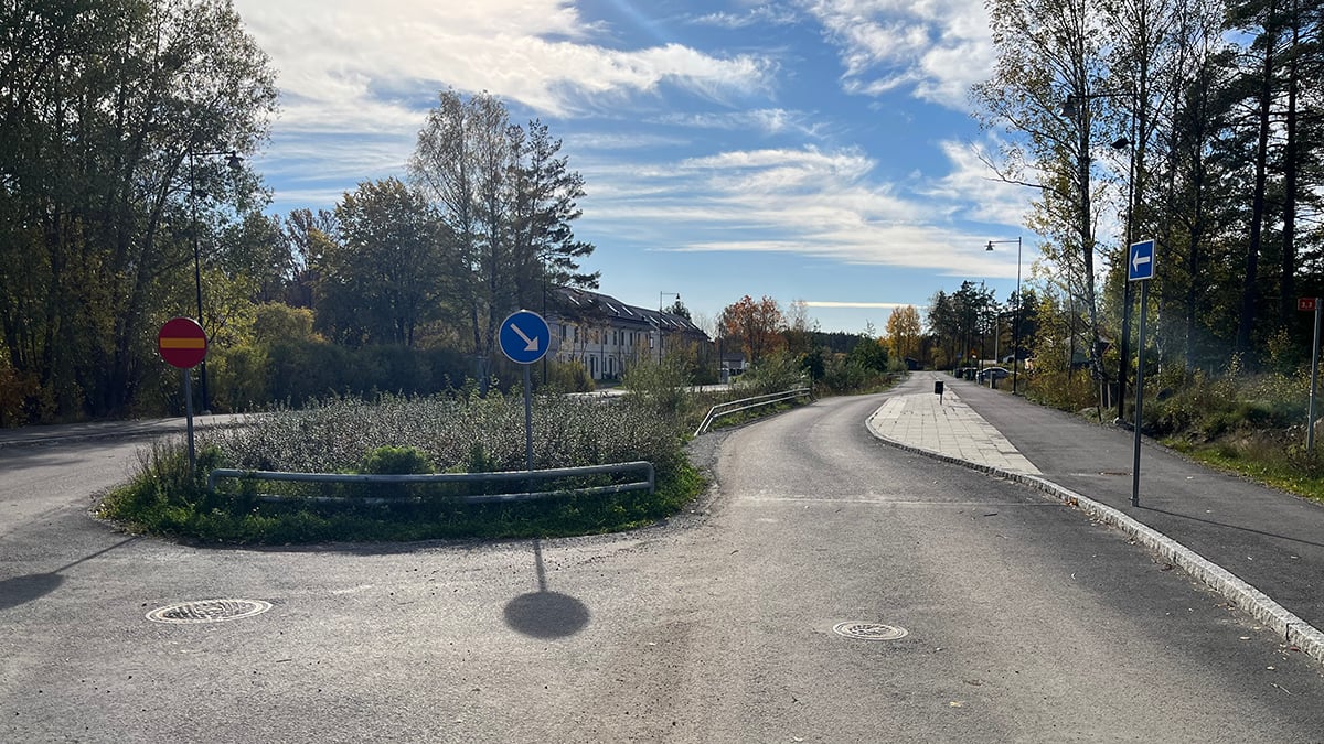 bilväg med refug i mitten