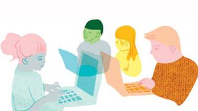 Ilustration på personer som använder sina datorer
