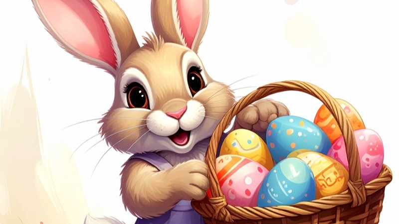 Påskkanin med färgglada ägg