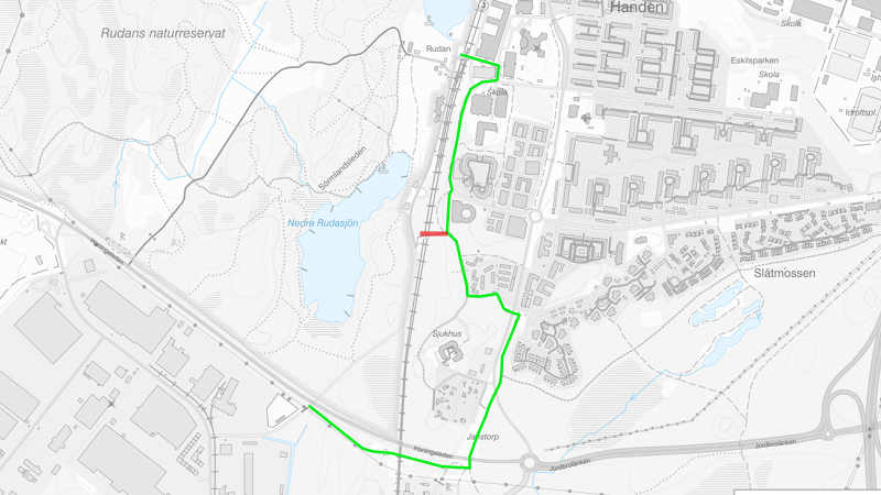 Avstängd bro utpekad på karta.