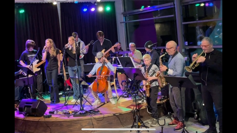 Måre ensemble på Haninge Kulturskolan sprider glädje och musik. Orkester spelar.