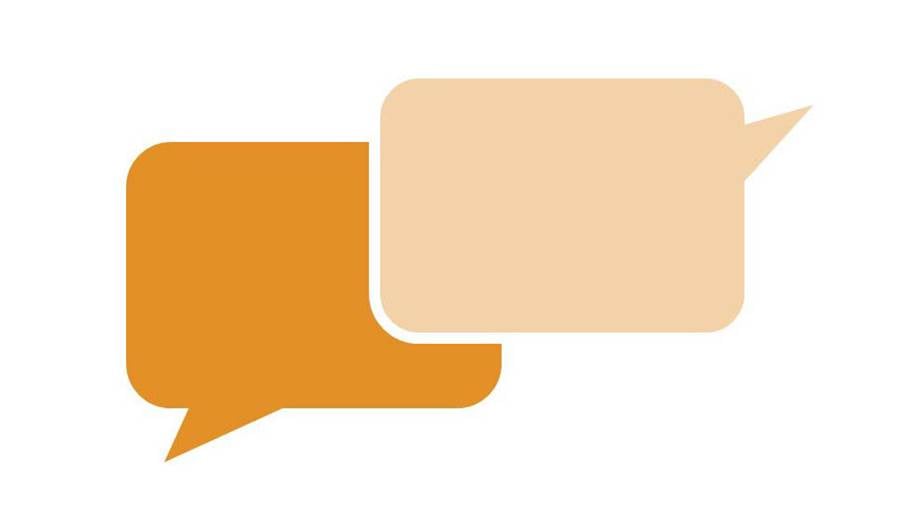 Grafik med två pratbubblor i orange.