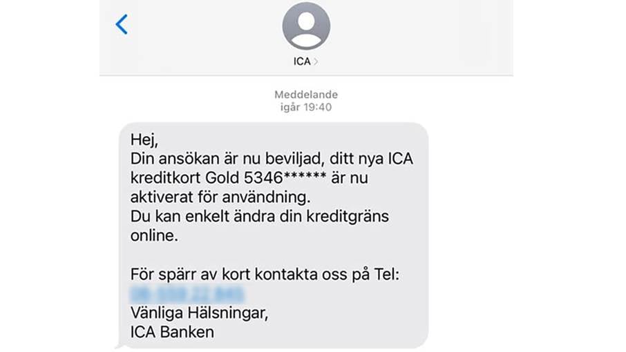 Exempel på hur det falska SMS:et kan se ut.
