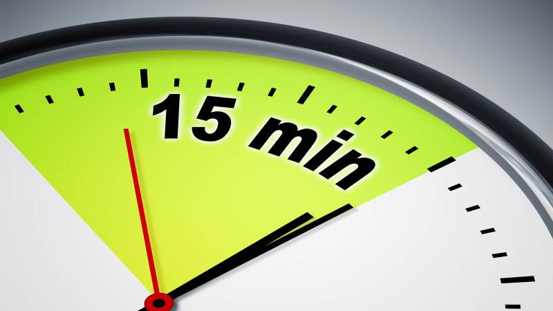 klocka som visar 15 minuter