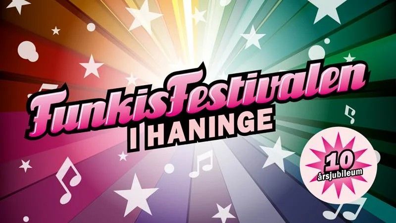 Grafisk affisch för Funkisfestivalen i Haninge med texten ”Funkisfestivalen i Haninge” och märkningen ”10-årsjubileum”
