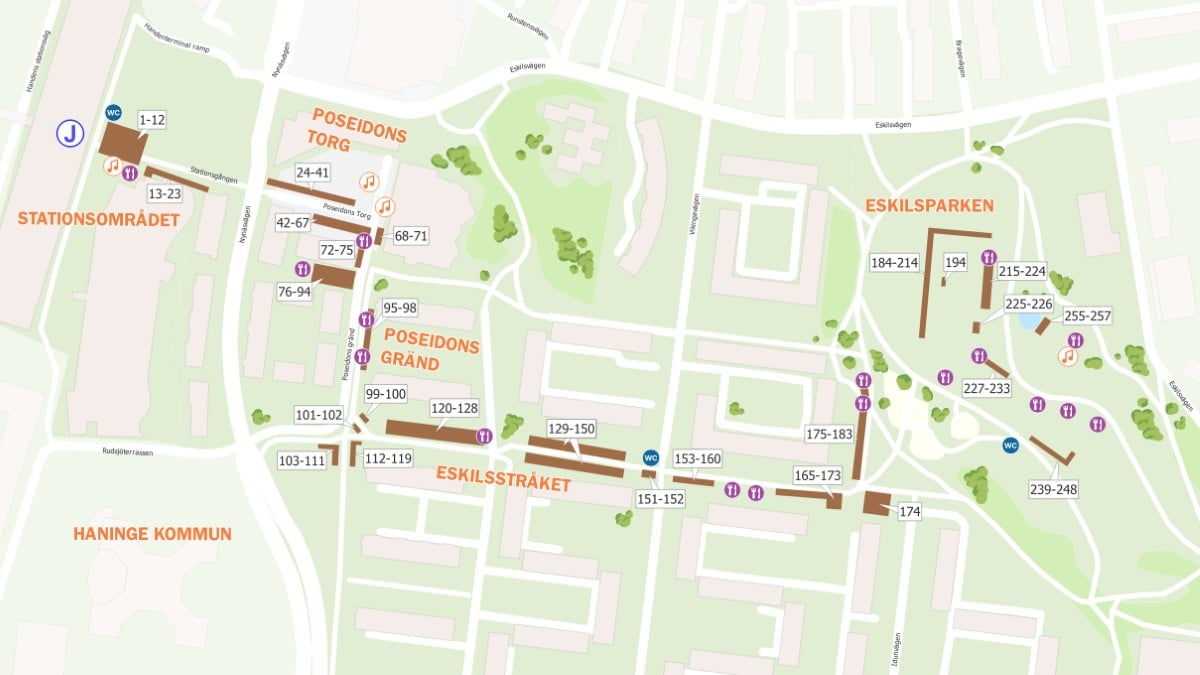 Karta som visar utställarplatser på Haningedagen