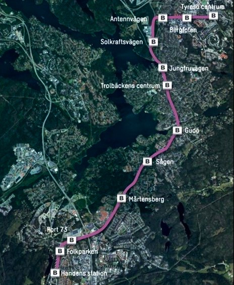 Karta över den planerade sträckan.