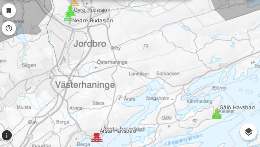 Karta som visar trängsel på badplatser