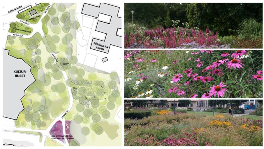 Illustrationsplan över nya parken i Handen - Kulturhusparken