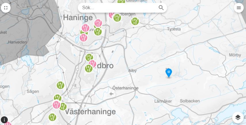 Karta över Haninge kommuns grundskolor