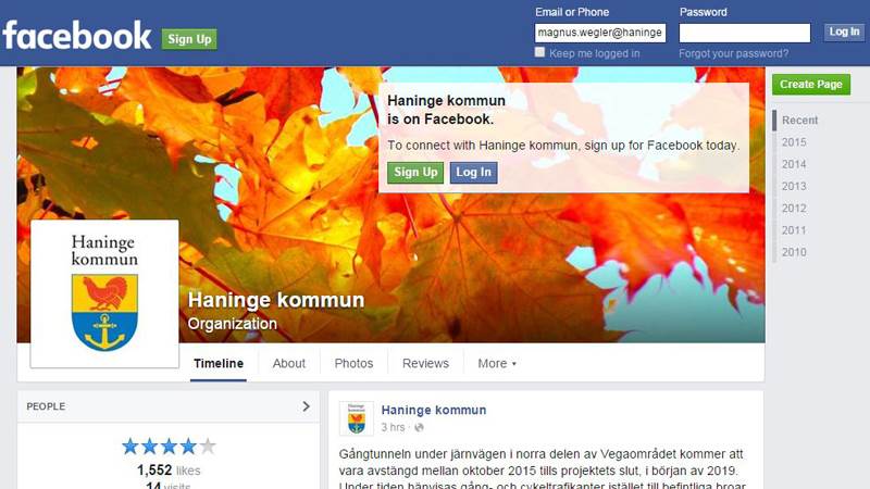Haninge kommuns facebooksida Haninge kommuns facebooksida