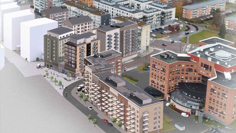 Nya bostadskvarteren Spegeln, Vinkeln och Utgångspunkten som ska byggas. Bild som visar nya bostadskvarteren Spegeln, Vinkeln och Utgångspunkten som ska byggas.