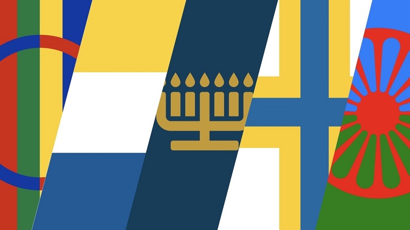 Kollage med nationella minoriteters flaggor