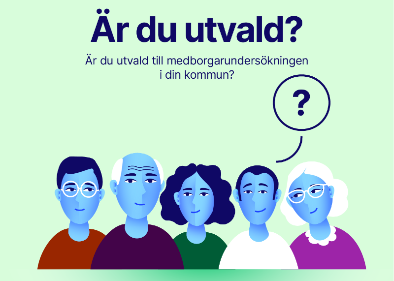 Grafisk illustration av fem personer i varierande åldrar mot  en grön bakgrund