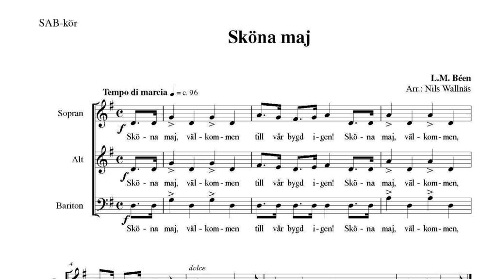 Bild på noter från sången Sköna maj