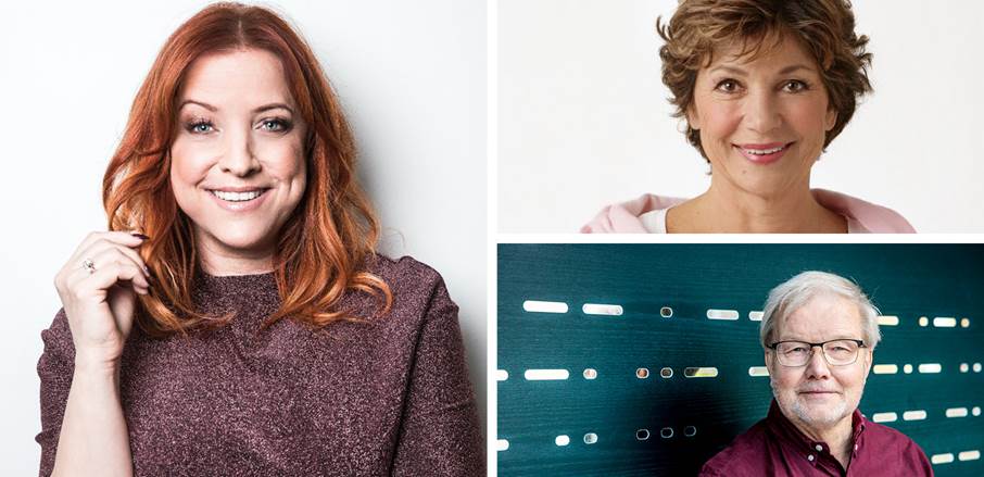 Seniordagen gästas av bland annat artisten Shirley Clamp, journalisten Amelia Adamo och seniorforskaren Ingmar Skoog. Collage av porträtt på två kvinnor och en man.