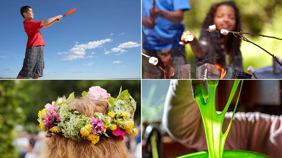 Haninges fritidsledare ordnar olika aktiviteter för ungdomar tre kvällar i veckan på Rudan. Collage med ungdomar som grillar, håller på med slime, spelar brännboll och har en midsommarkrans i håret.