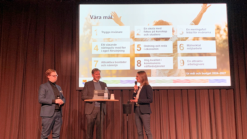 Sven Gustavsson (M), kommunstyrelsens ordförande, Martin Strömvall (KD) och Nicole Forslund (L).