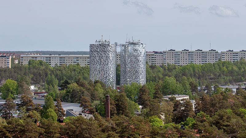 Vy över vattentornen i Haninge