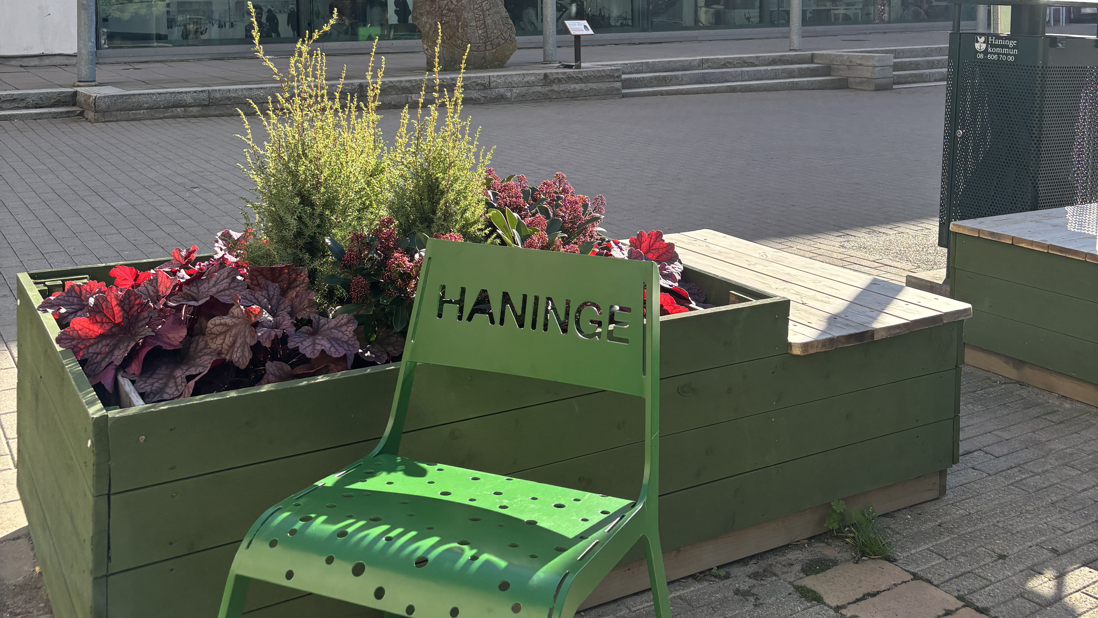 Höstblomster i mörk röda och gröna toner.