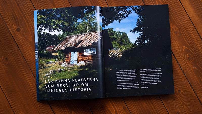 Uppslag ur boken Haninge – upptäck kulturmiljöerna som berättar om Haninges historia  Ett uppslag i boken om Haninges kulturmiljöer