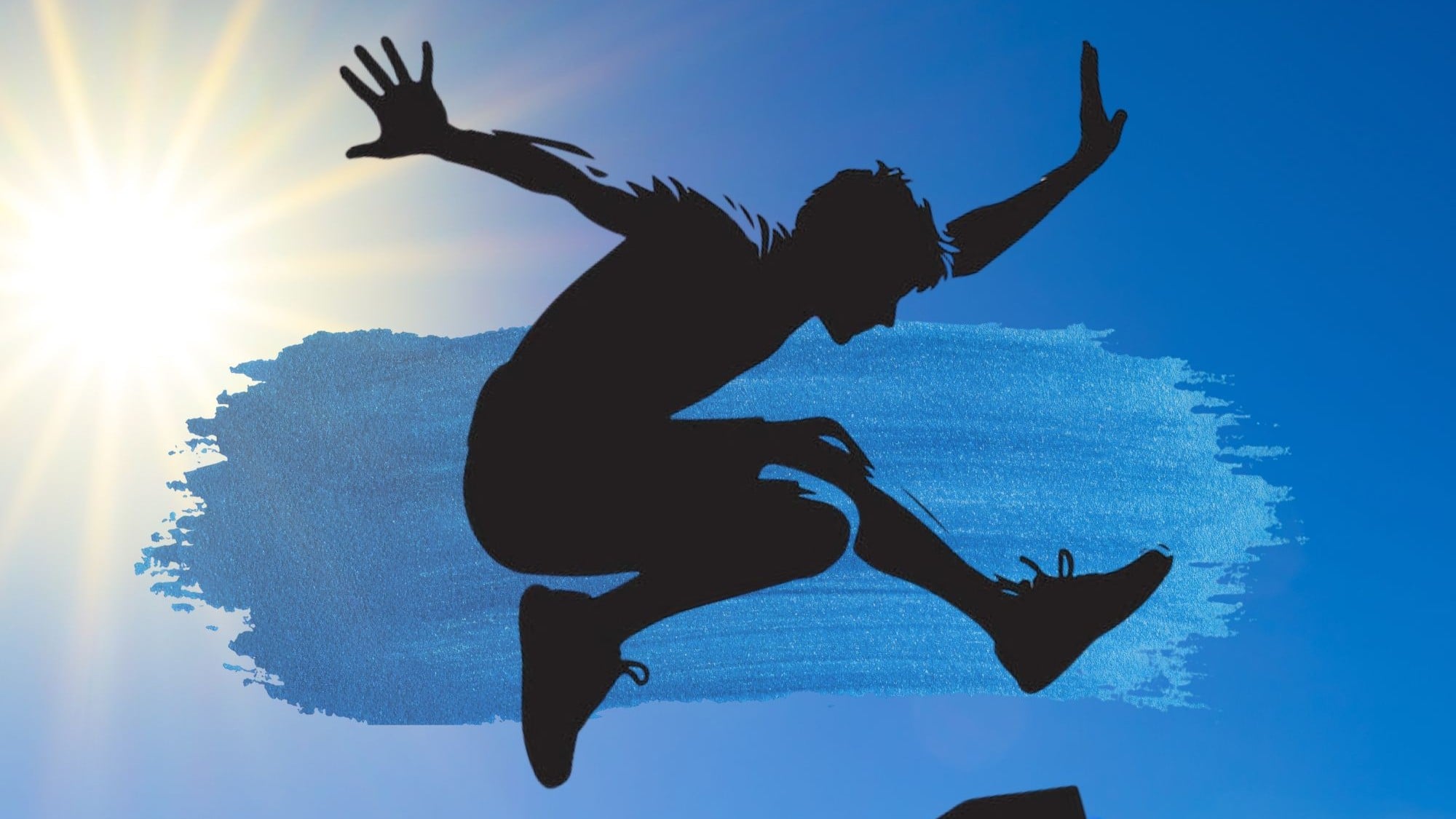 Bild i profil på person som kör parkour med blå bakgrund