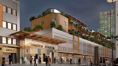 Illustration som visar hur Handenterminalens norra stationsentré kan komma att se ut. Illustration som visar hur Handenterminalens norra stationsentré kan komma att se ut.