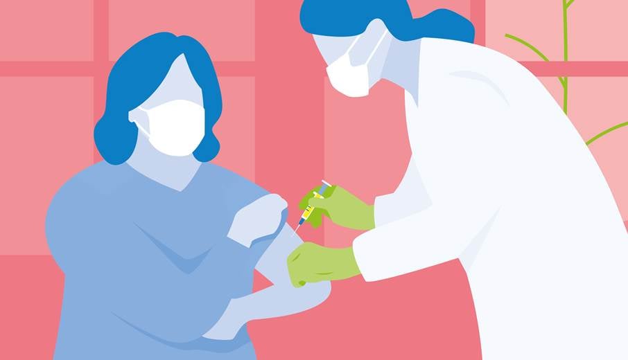 Illustration sjuksköterska vaccinerar kvinnlig patient
