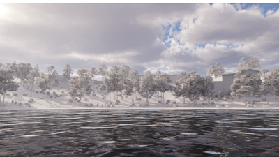 Framtida bild över hur Dalarö avloppsreningsverk kommer se ut från vattnet.
