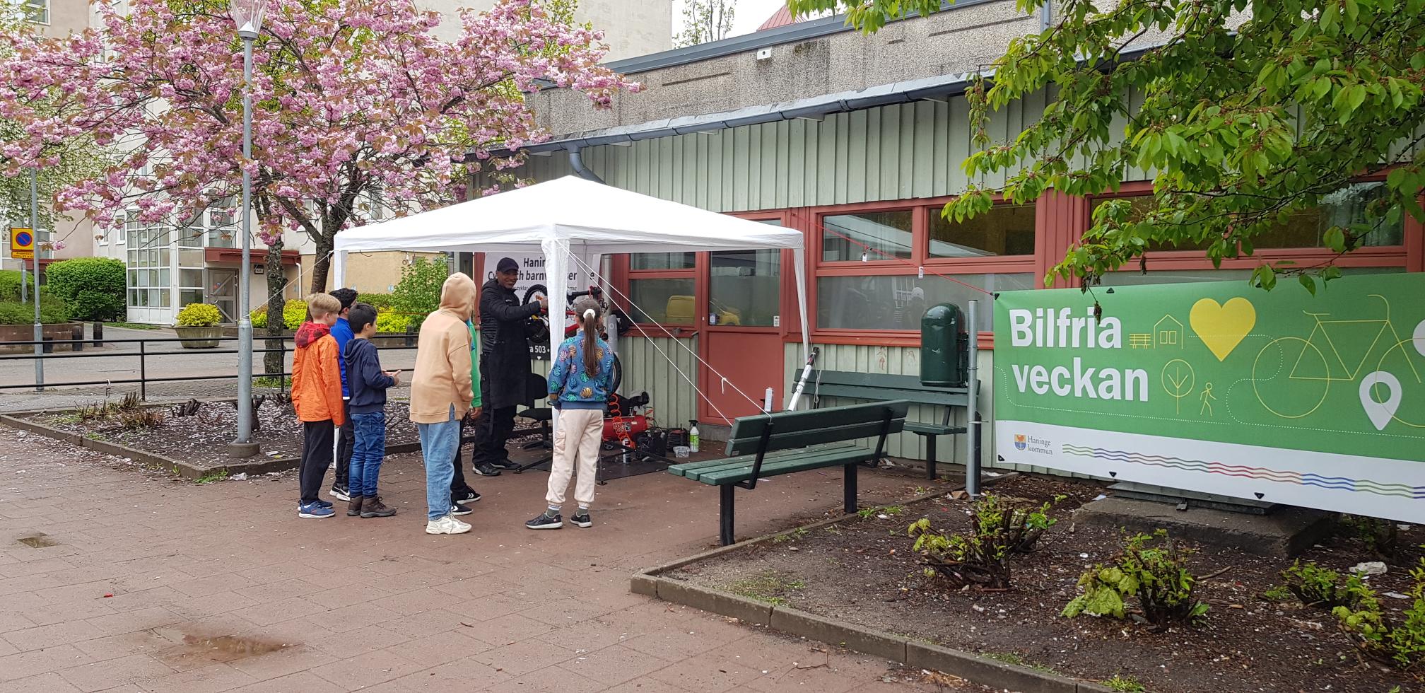 Cykelkontroll under Bilfria veckan i grundskolan