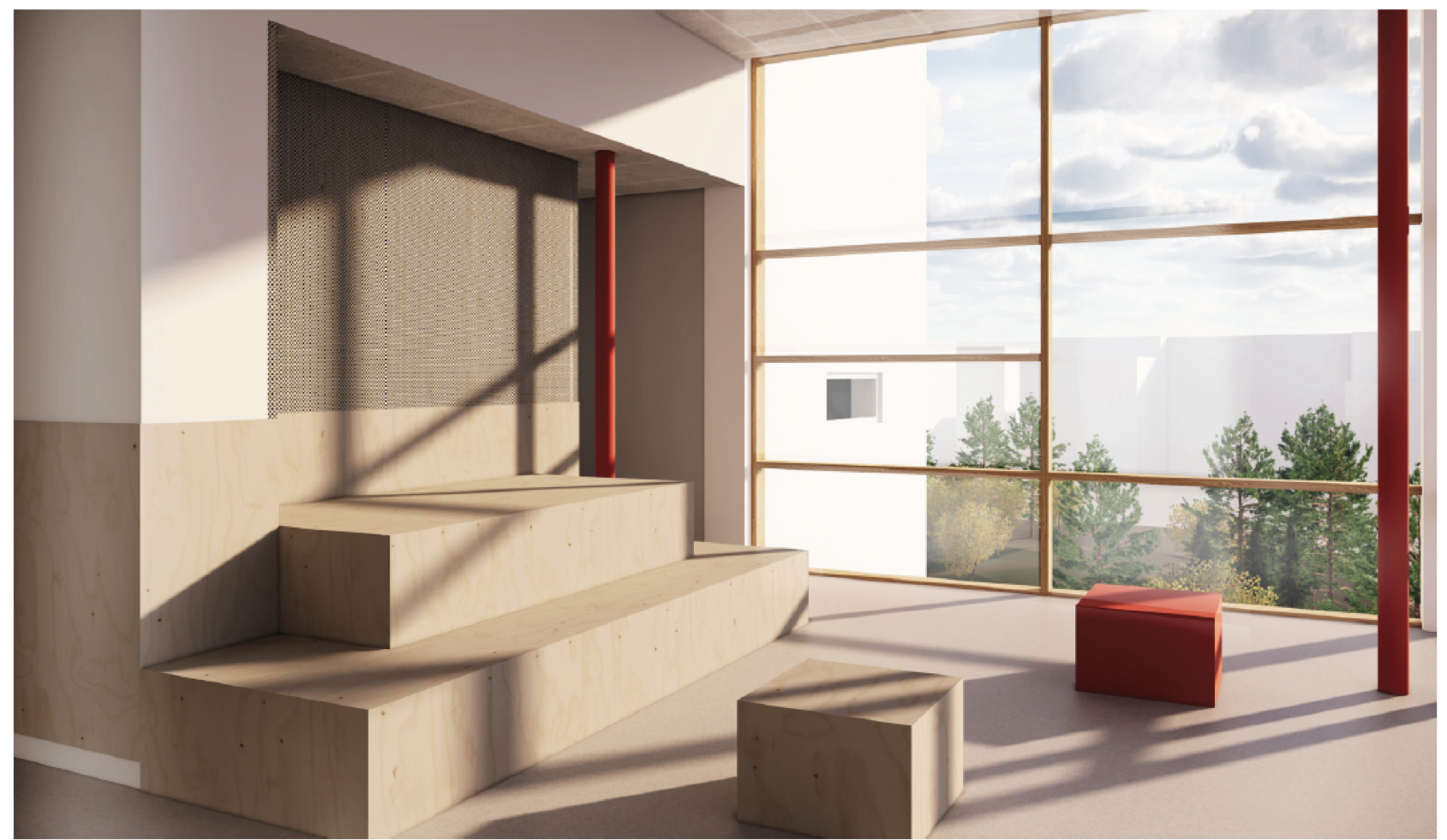 Område med sittplatser för Söderbymalmsskolans nya lokaler