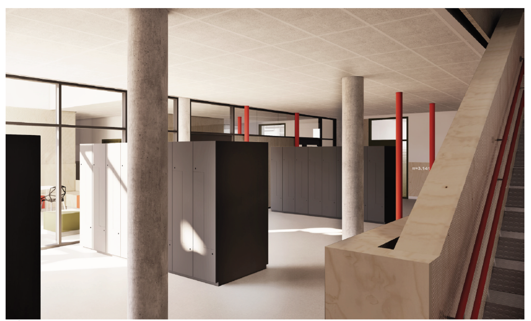 Skåphall i nya Söderbymalmsskolan