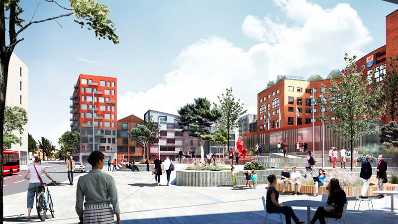 Visionsbild av platsen vid kommunhuset Visionsbild av platsen vid kommunhuset