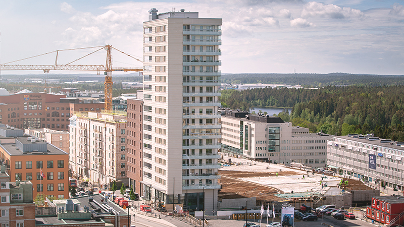 Haningeterrassen bild från ovan där fastigheten Blicken syns tydligt
