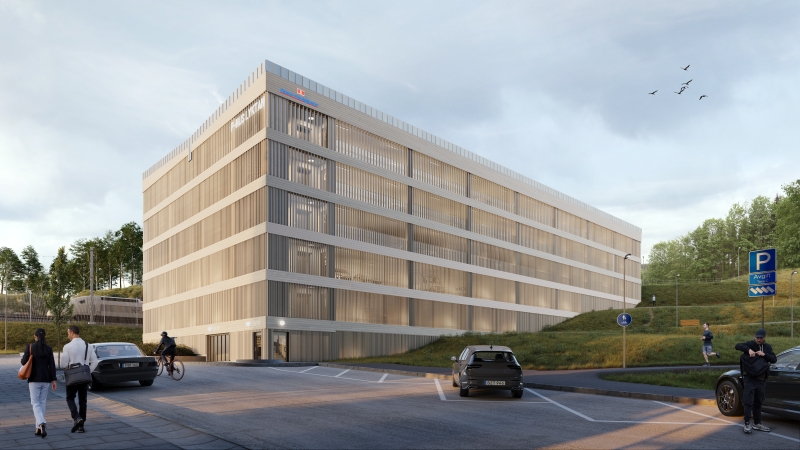 Visionsbild av parkeringshuset klädd i panel