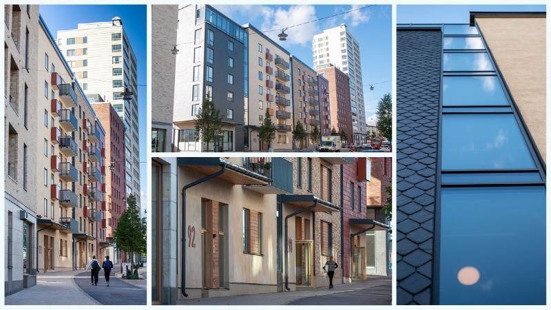 Vinnare Haninge arkitekturpris 2021 - brf Blicken och brf Framsidan på Nynäsvägen 84-98 i Handen. Vinnare Haninge arkitekturpris 2021 - Nynäsvägen 84-98, brf Blicken och brf Framsidan
