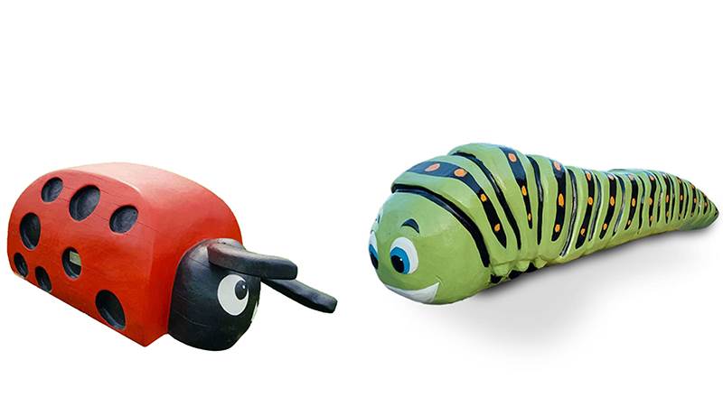 Lekredskap formade som en nyckelpiga och en larv Lekredskap formade som en nyckelpiga och en larv