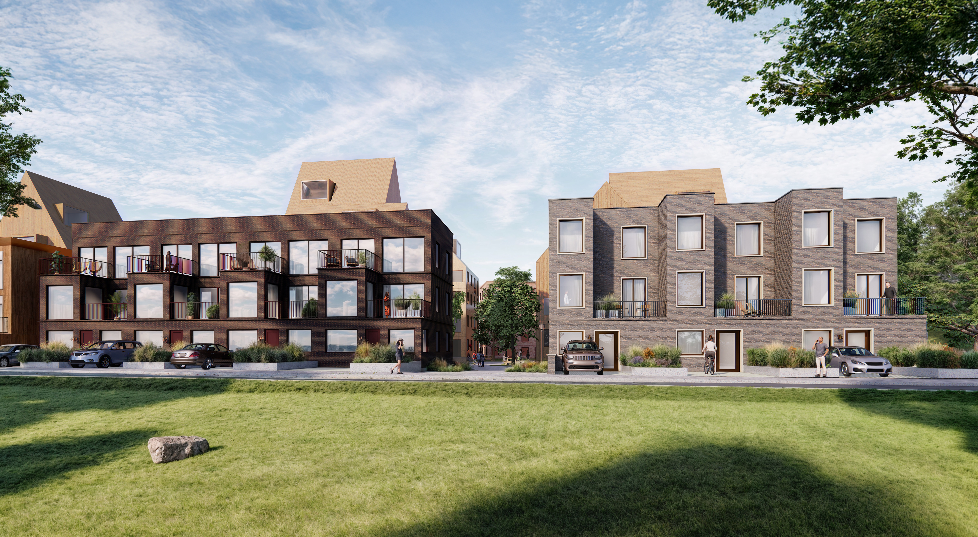 Fotomontage som visar ett förslag på hur de nya radhusen kan se ut.