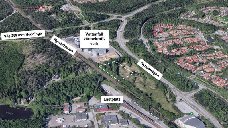 Flygbild över området, där platsen för Bio-CCS-anläggningen är markerad. Flygbild över området, där platsen för Bio-CCS-anläggningen är markerad.