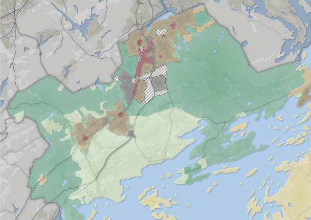 Karta som visar hur mark och vatten inom kommunens geografiska område ska användas i förslaget till ny översiktsplan. 